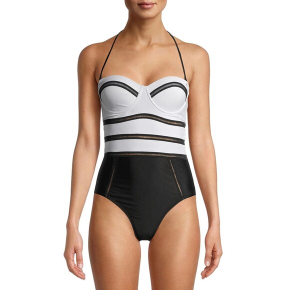 XOXO NWT Women's Monochrome One-Piece Swimsuit Padded Strappy Design Size Large - Picture 1 of 6